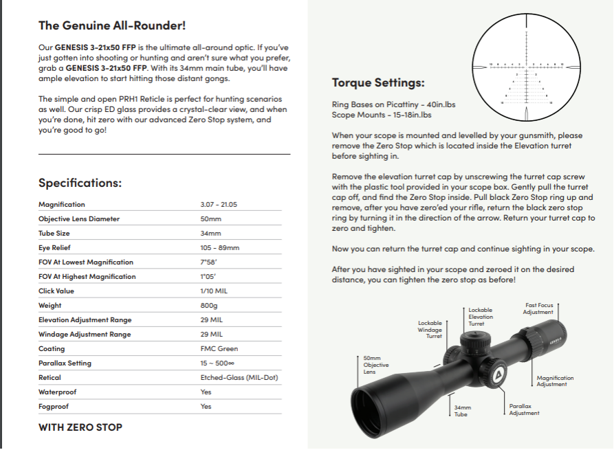GENESIS 3-21x50 FFP MRAD