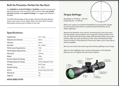 GENESIS 3-21x50 FFP MRAD // HUNTER