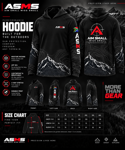 ASMS Performance Hoodie size chart